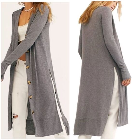 We The Free {Free People} Perfect Match Longline Duster Cardigan (Gray) - XS - Picture 1 of 11